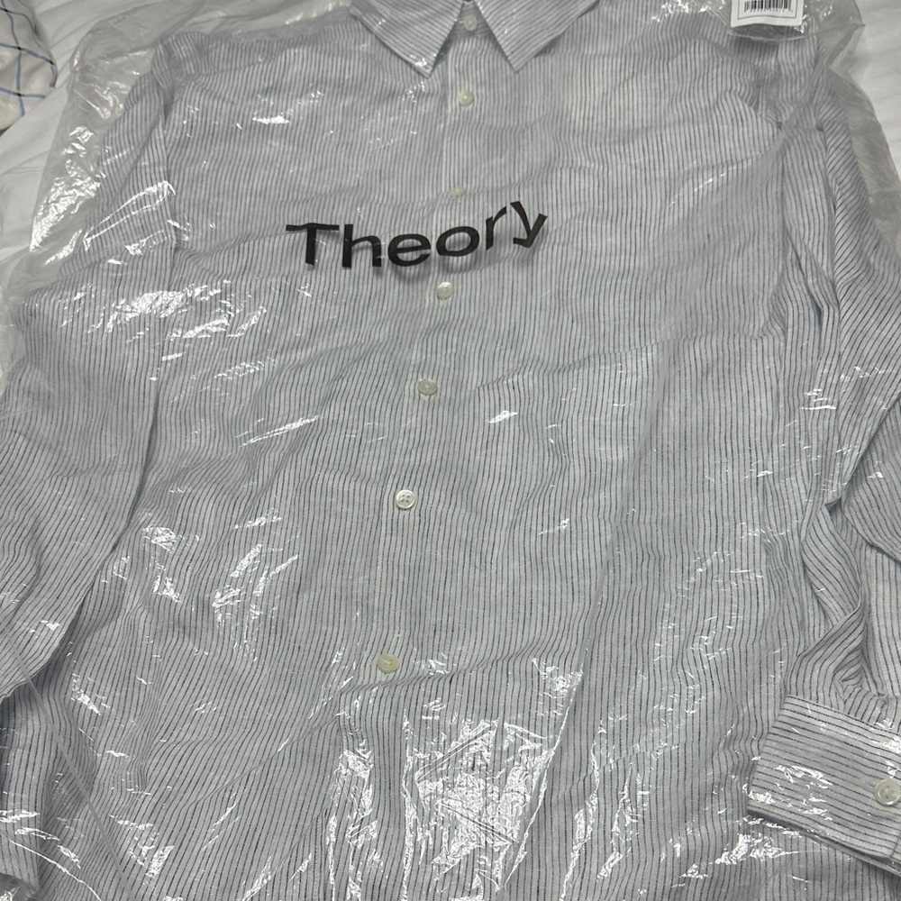 Theory Men's Light Gray Pinstripe Shirt
